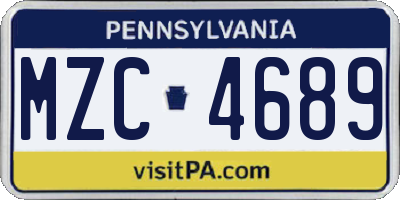 PA license plate MZC4689