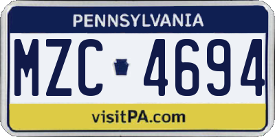 PA license plate MZC4694