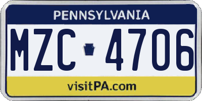 PA license plate MZC4706