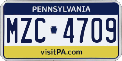 PA license plate MZC4709