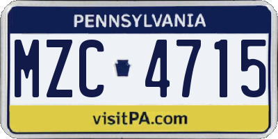 PA license plate MZC4715