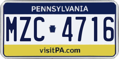 PA license plate MZC4716