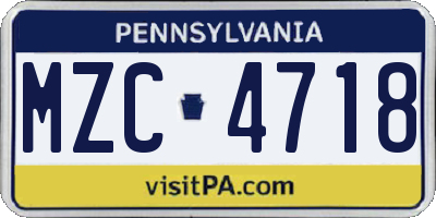 PA license plate MZC4718