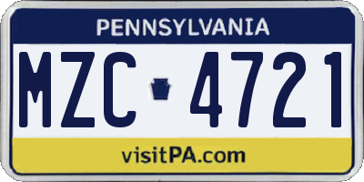 PA license plate MZC4721