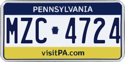 PA license plate MZC4724