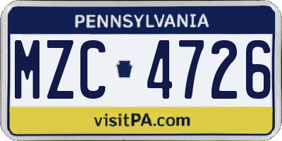 PA license plate MZC4726