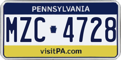 PA license plate MZC4728