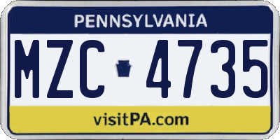 PA license plate MZC4735