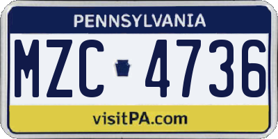 PA license plate MZC4736