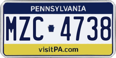 PA license plate MZC4738