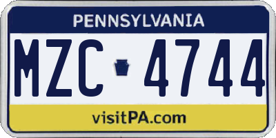 PA license plate MZC4744