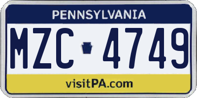 PA license plate MZC4749