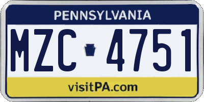 PA license plate MZC4751