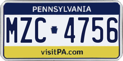 PA license plate MZC4756