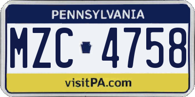 PA license plate MZC4758