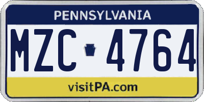 PA license plate MZC4764
