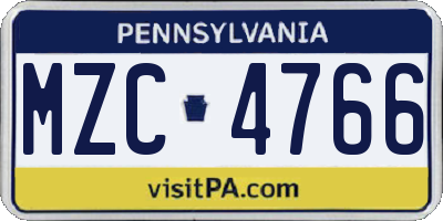 PA license plate MZC4766