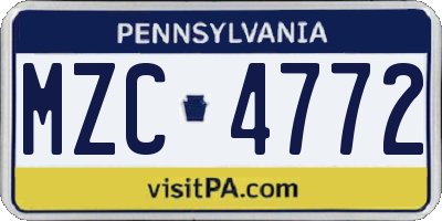 PA license plate MZC4772
