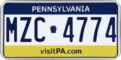 PA license plate MZC4774