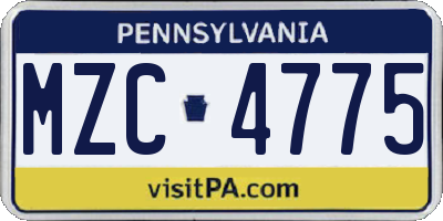 PA license plate MZC4775