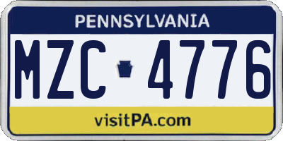 PA license plate MZC4776