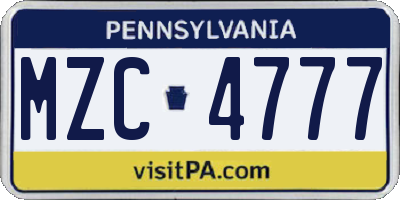 PA license plate MZC4777