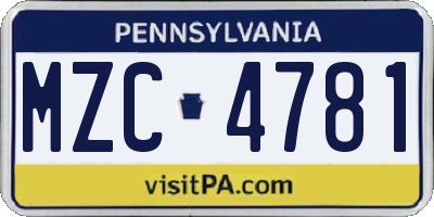 PA license plate MZC4781