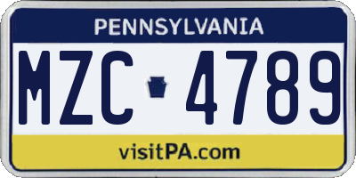 PA license plate MZC4789