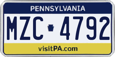 PA license plate MZC4792