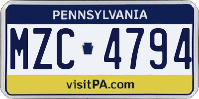 PA license plate MZC4794