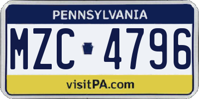 PA license plate MZC4796