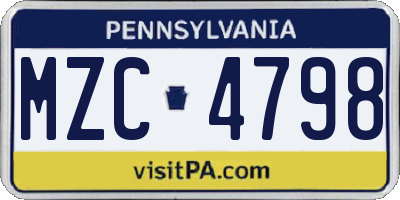 PA license plate MZC4798