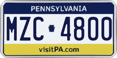 PA license plate MZC4800
