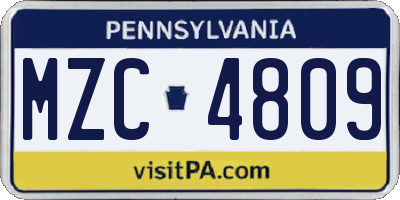 PA license plate MZC4809