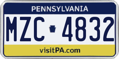 PA license plate MZC4832