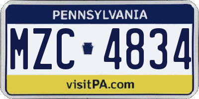 PA license plate MZC4834