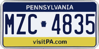 PA license plate MZC4835