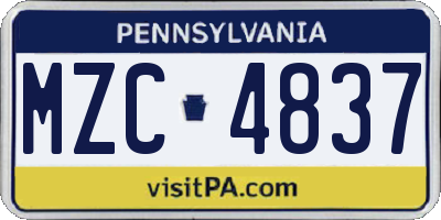 PA license plate MZC4837