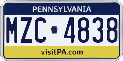 PA license plate MZC4838