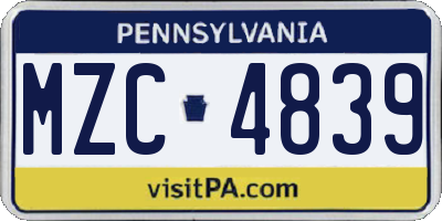 PA license plate MZC4839