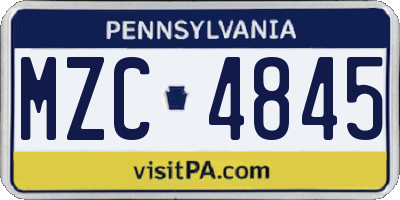 PA license plate MZC4845