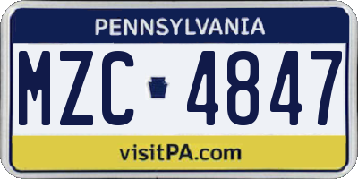 PA license plate MZC4847