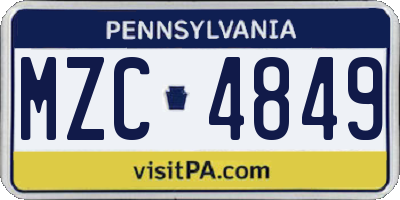 PA license plate MZC4849