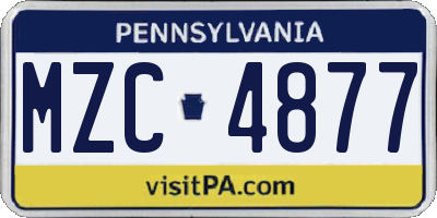 PA license plate MZC4877