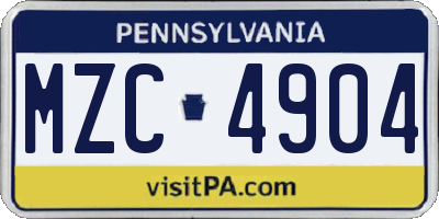 PA license plate MZC4904