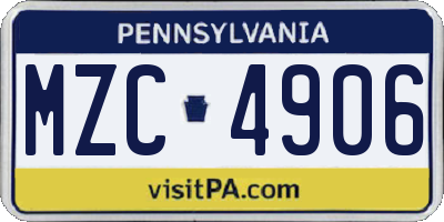 PA license plate MZC4906