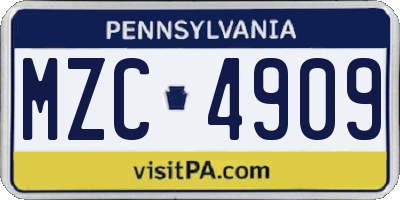 PA license plate MZC4909