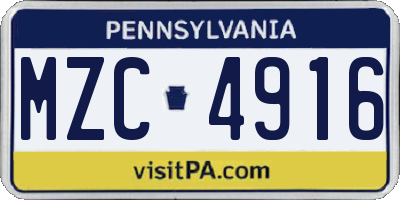 PA license plate MZC4916
