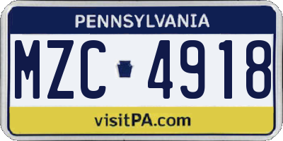 PA license plate MZC4918