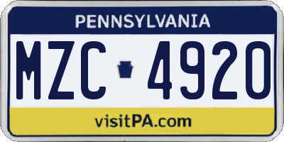 PA license plate MZC4920